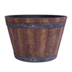 Oak Whiskey Barrel Planter -Tirlan Farm Life Sales Shop b9110293 frontface 1200Wx1200H